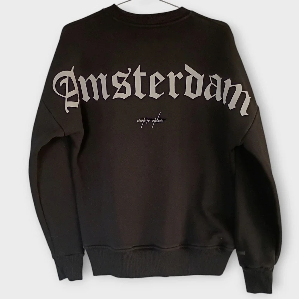 TRUST Amsterdam‎ Mens Sweatshirt Sz L Black Graphic Crewneck Streetwear Pullover